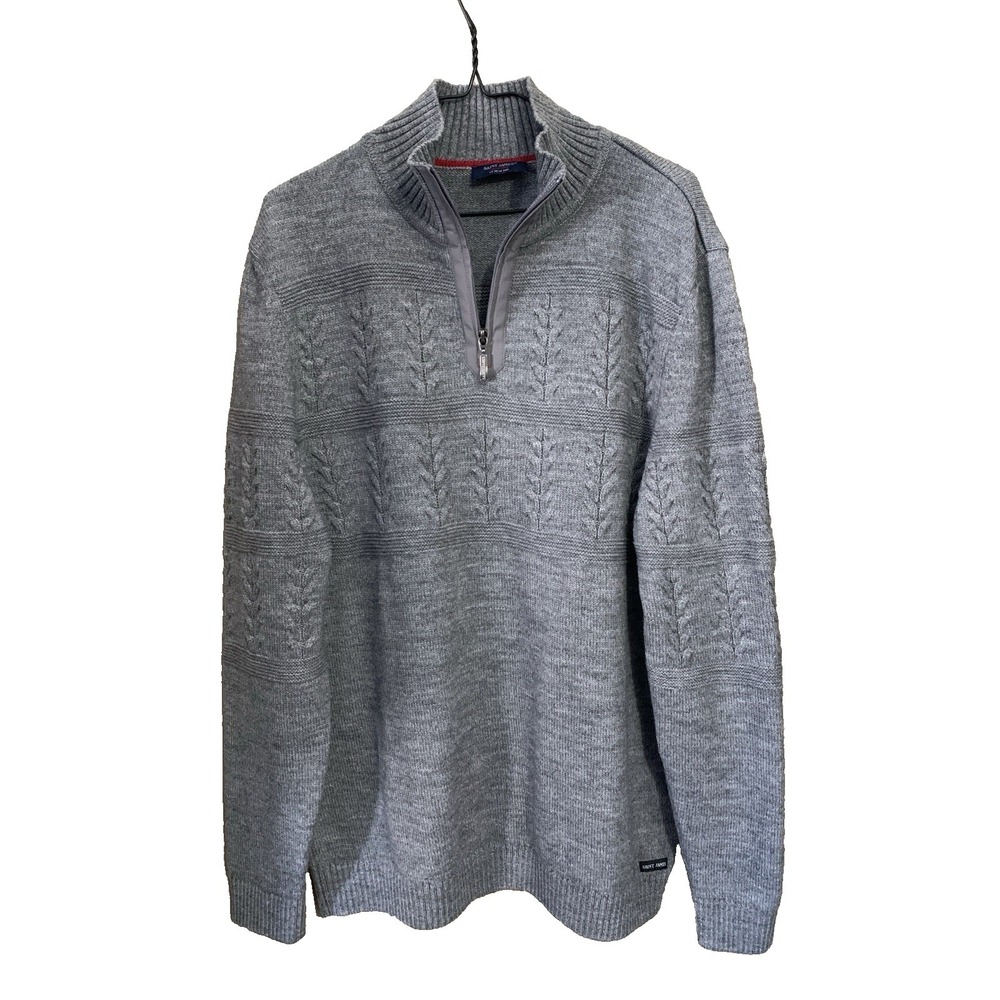 Saint James Detroit 1/4 Zip Pullover Wool Blend Cable Knit Sweater Men's 46 Gray - Picture 3 of 16